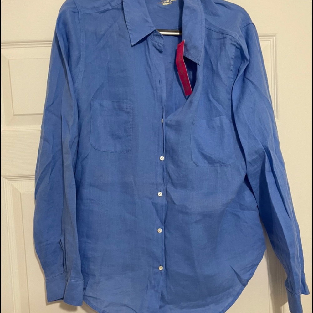 Lilly Pulitzer NWT Sea View blue haven linen button down XL